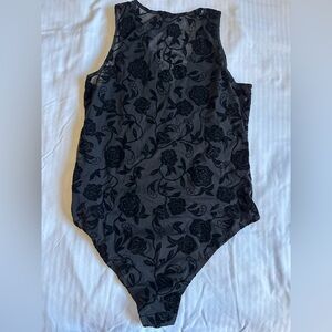 NWT Torrid Black Mesh Floral Flocked V-Neck Bodysuit